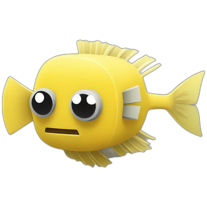 cube yellow fugu fish with two fins and tail in minecraft style full size emoji
