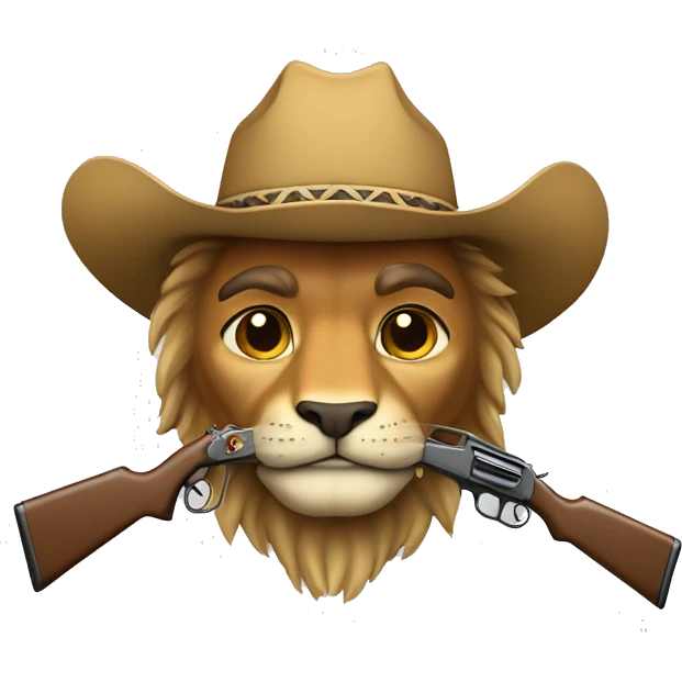 león con sombrero de vaquero y rifle emoji
