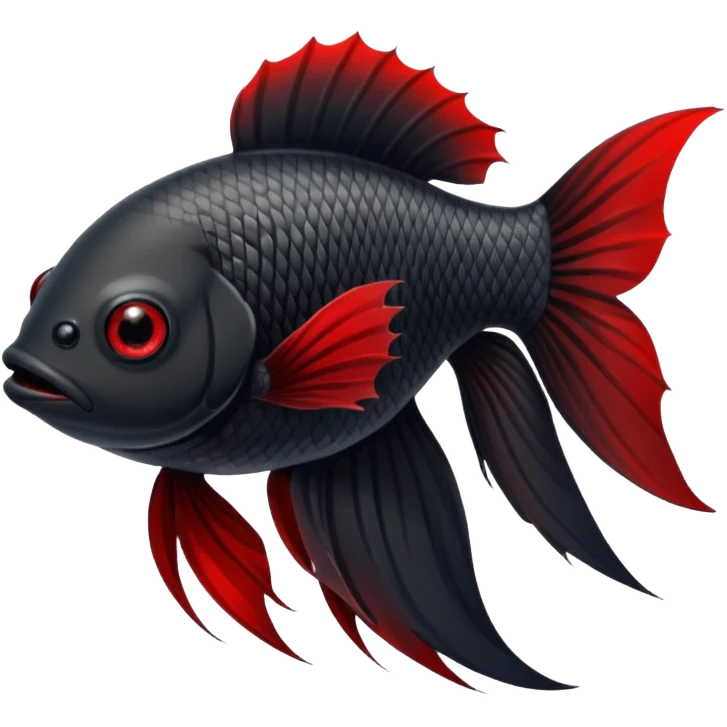 Fully Black with tiny red lines betta fish short fins black and white eyes emoji