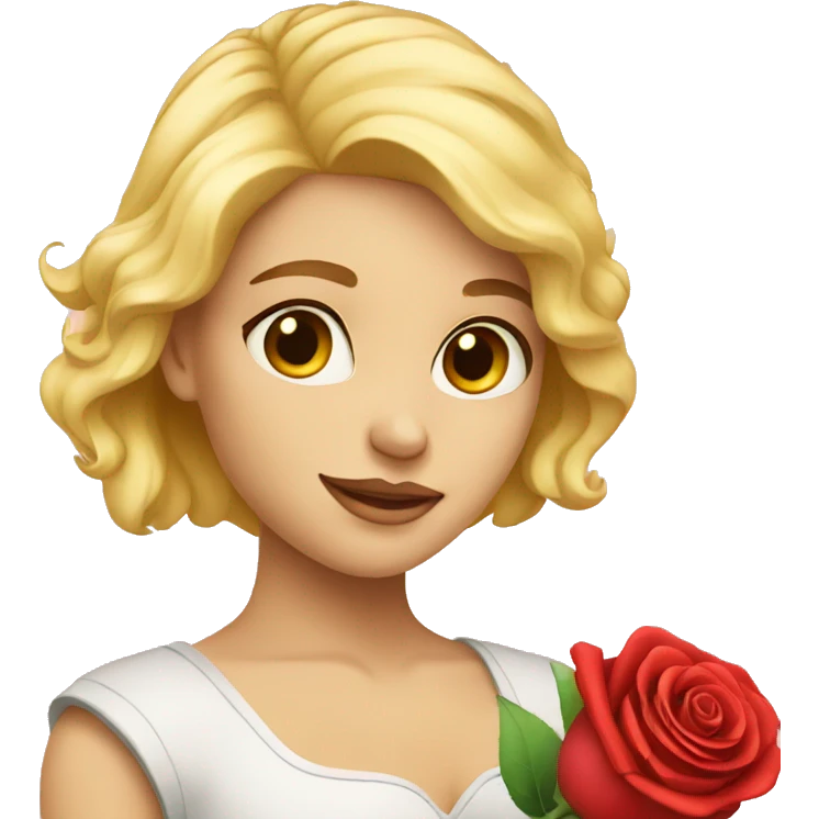 blonde girl holding a rose in her hands emoji