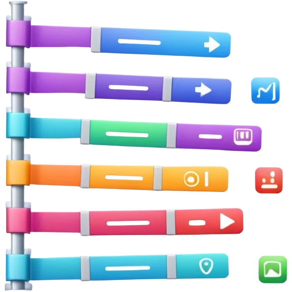Video editing timeline with multiple clips, showing a horizontal timeline with colorful video segments and a playhead emoji