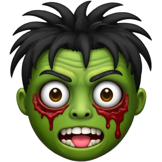 Un emojin de zumbi com cabelo comprido preto e franja emoji