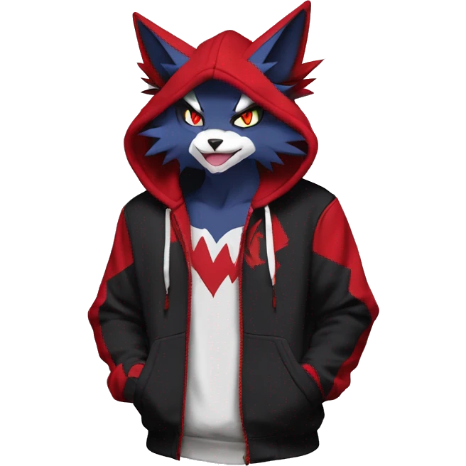 Edgy Cool Anthro Zoroark-Zangoose-Litten Fakemon Fursona Hoodie Full Body emoji