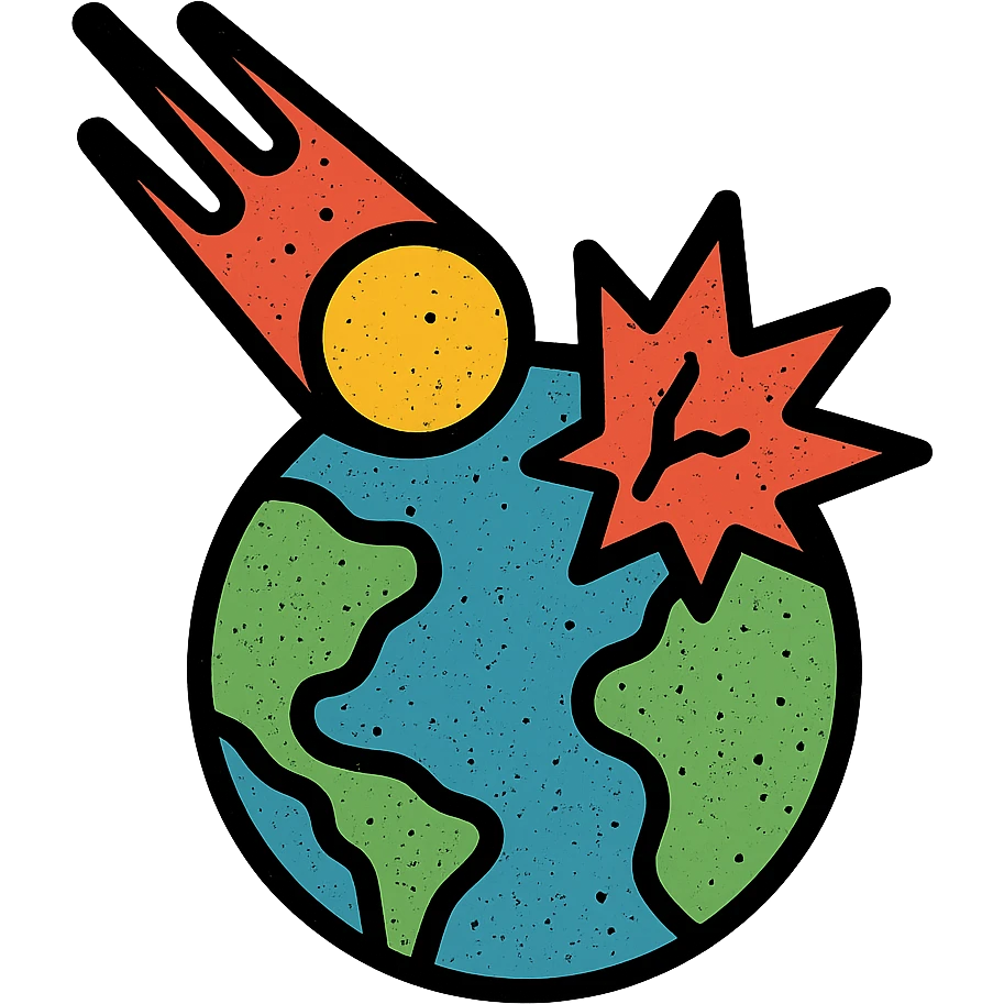 minimalist icon of a meteor falling into and destroying a planet, worn distressed effect emoji