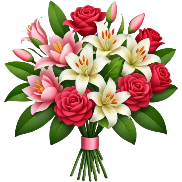 Lilies, roses and camellias in a flower bouquet emoji