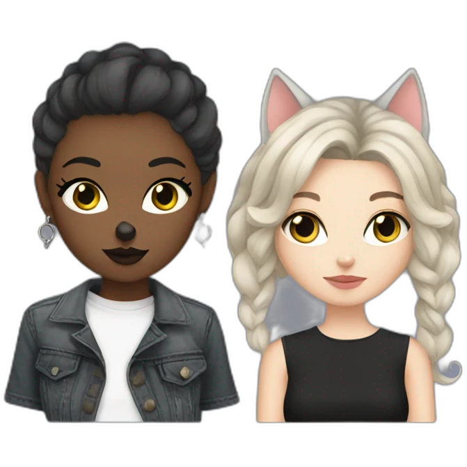 White Girl with tattoos and nose ring holding fat gray cat and a black cat emoji