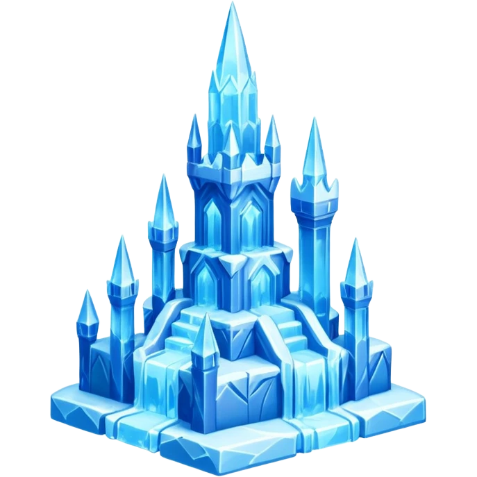 ice palace object icon, crystal ice palace, tall icy towers, transparent blue ice walls, sparkling details, soft glow, 3D cartoon, mobile game icon style, centered, clean background, soft shadow, no text, no watermark



 emoji