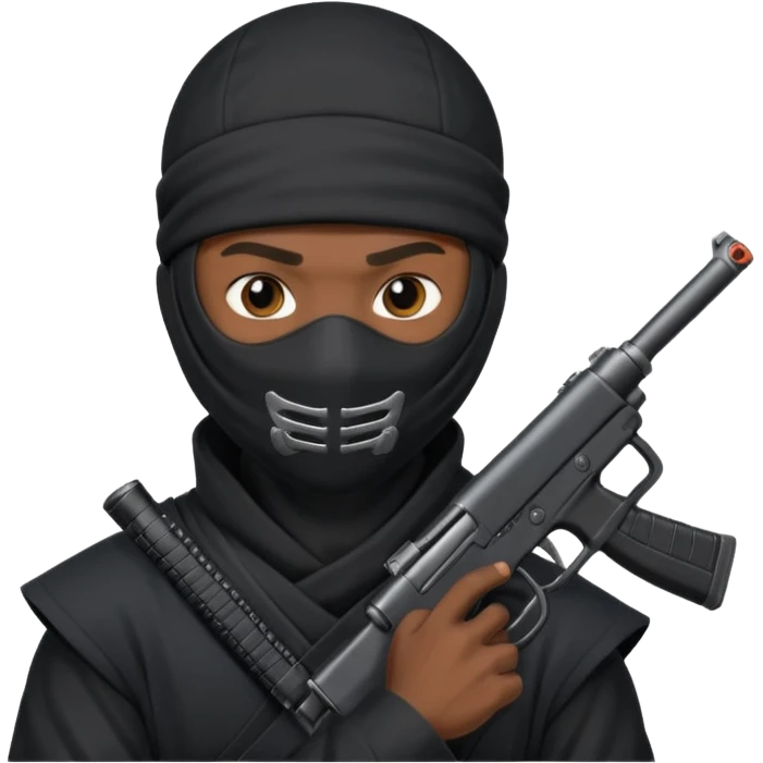 A black male in a ninja mask with a gun emoji