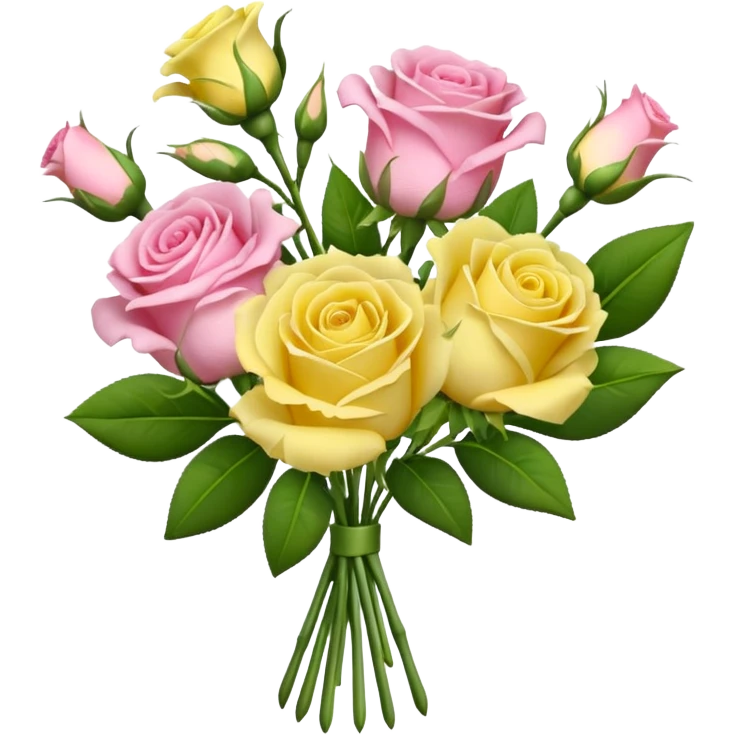 A mixed bouquet of four flowers, featuring pink roses and yellow lisianthus. emoji