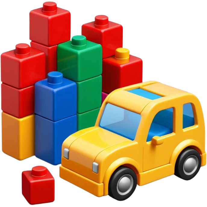 Toy car beside building blocks emoji