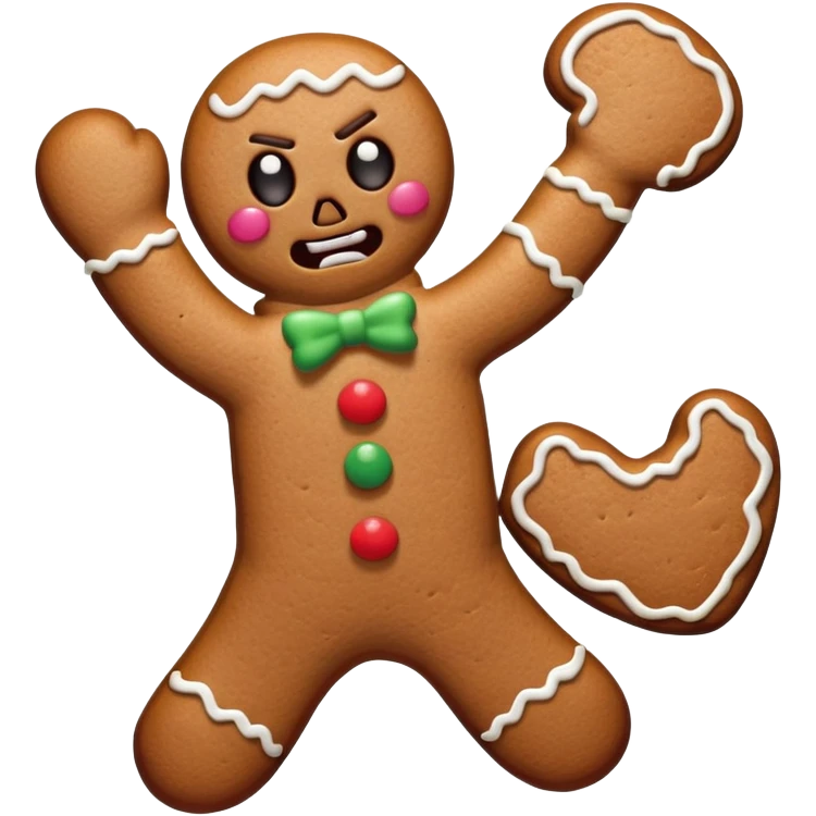 evil gingerbread man with angry expression and broken limbs emoji