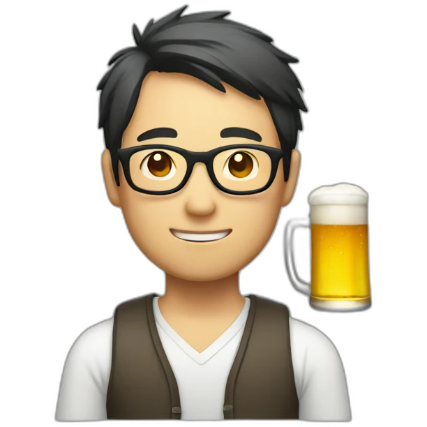 Japanese man wearing glasses holding beer emoji