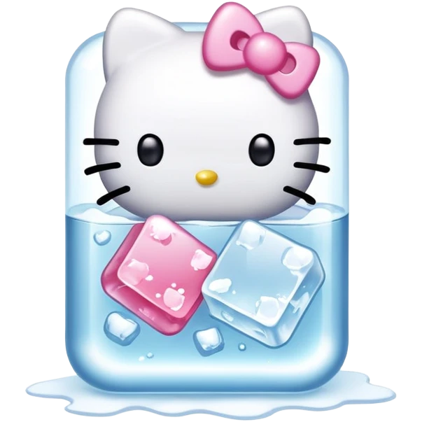 Kawaii hello kitty with ice cube emoji