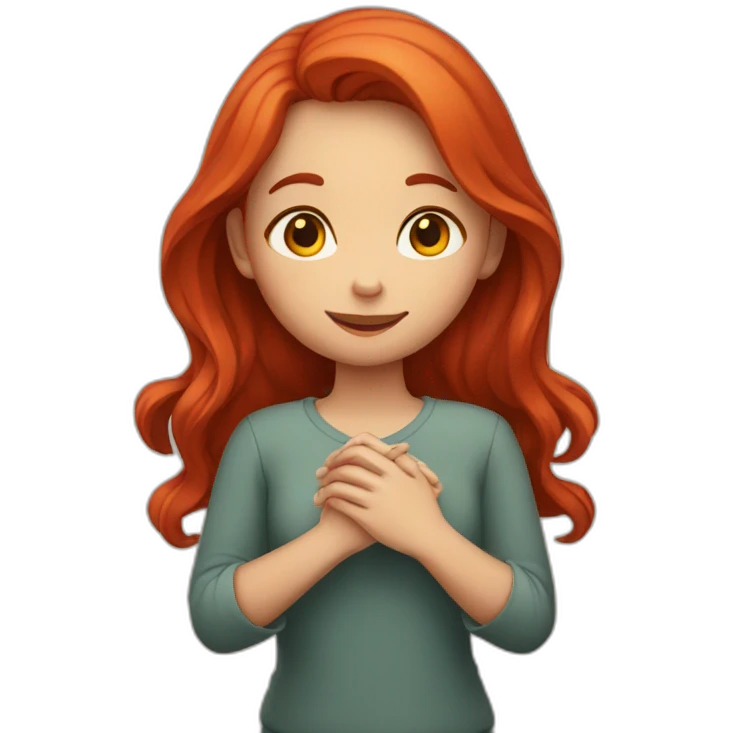 the girl with red hair folded her hands into a heart emoji