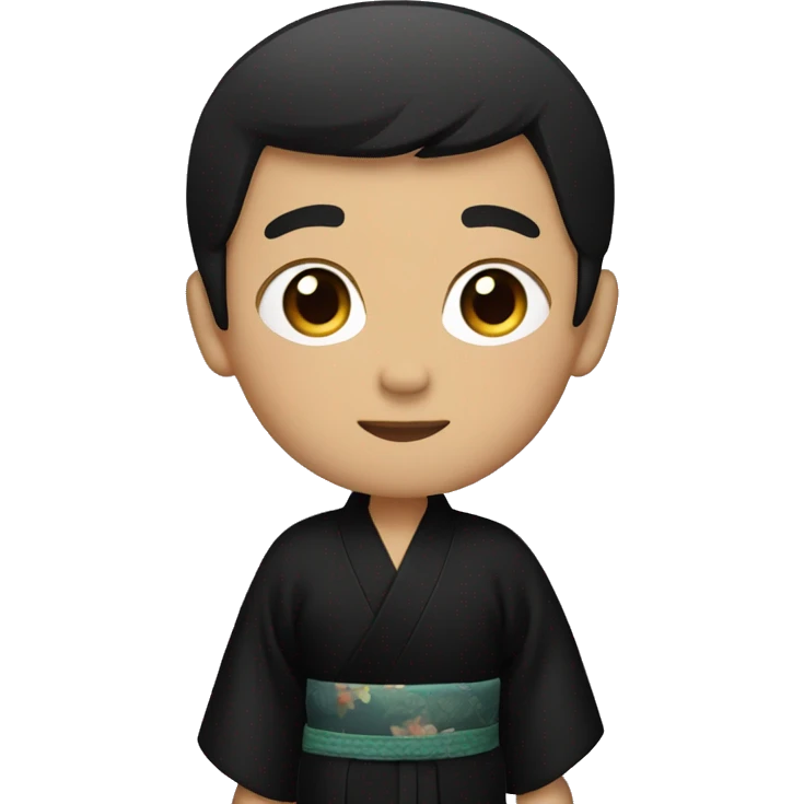 A boy with black hair and a crop haircut in a black kimono emoji