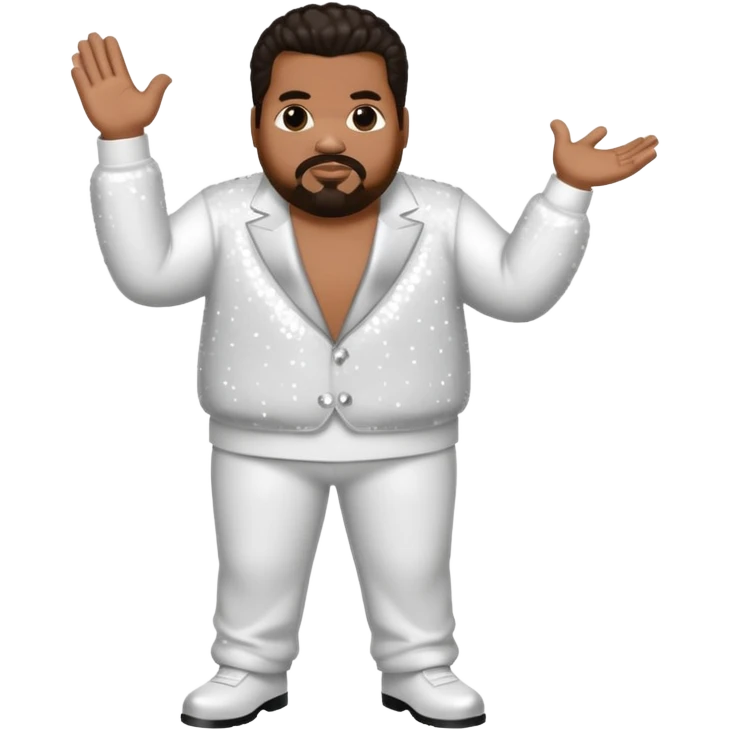 Fatman Scoop with dark brown hair, white sequin outfit emoji