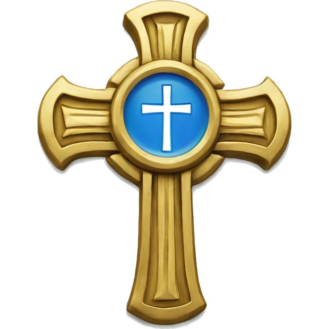 Badge of the Jesus cross, gold and  blue  emoji