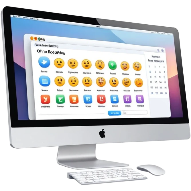 online booking system interface on iMac screen emoji