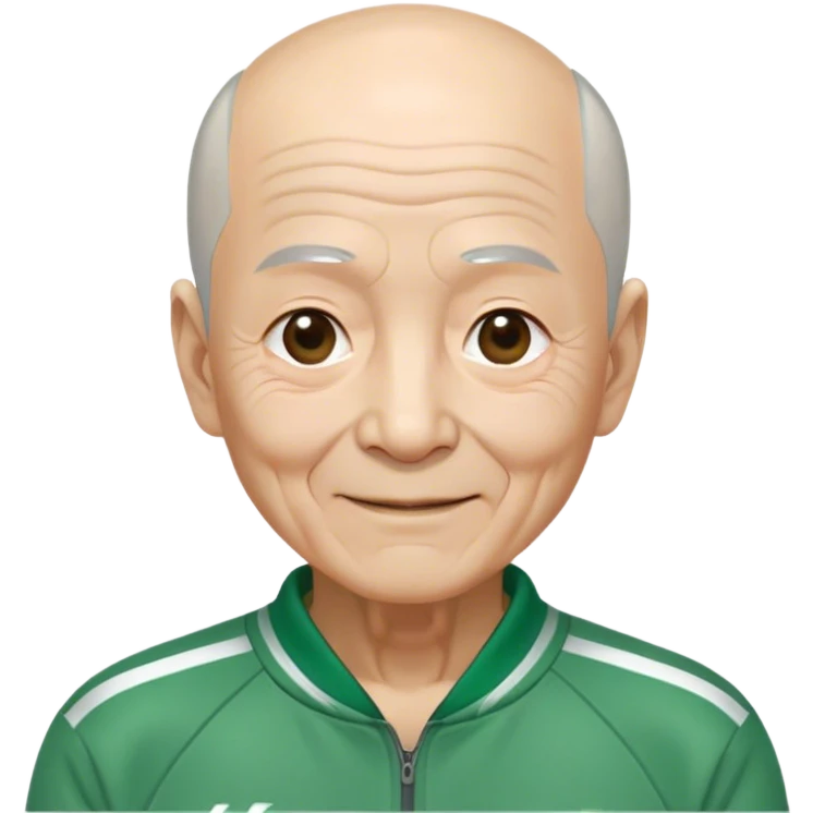 Oh Il-nam:  Age: 70s
Appearance: A frail old man with short gray bald hair, deep wrinkles, and a kind-looking smile.
Outfit: Green player tracksuit  emoji