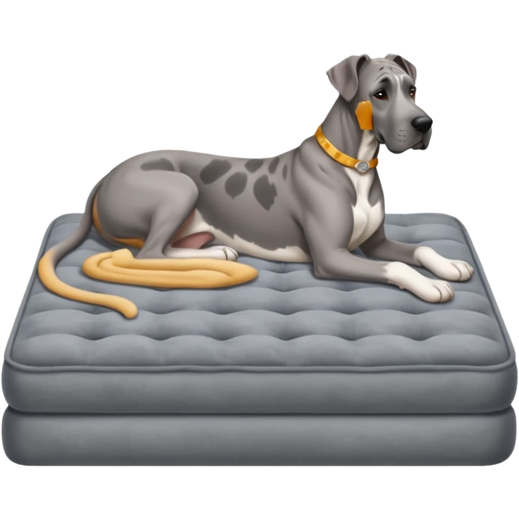 Gray Great Dane on king size mattress floppy ears emoji