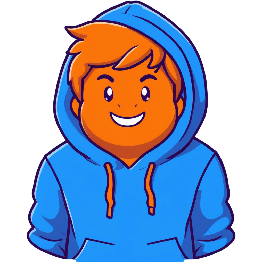portrait of Mr. Beast, smiling, blue hoodie, energetic vibe emoji