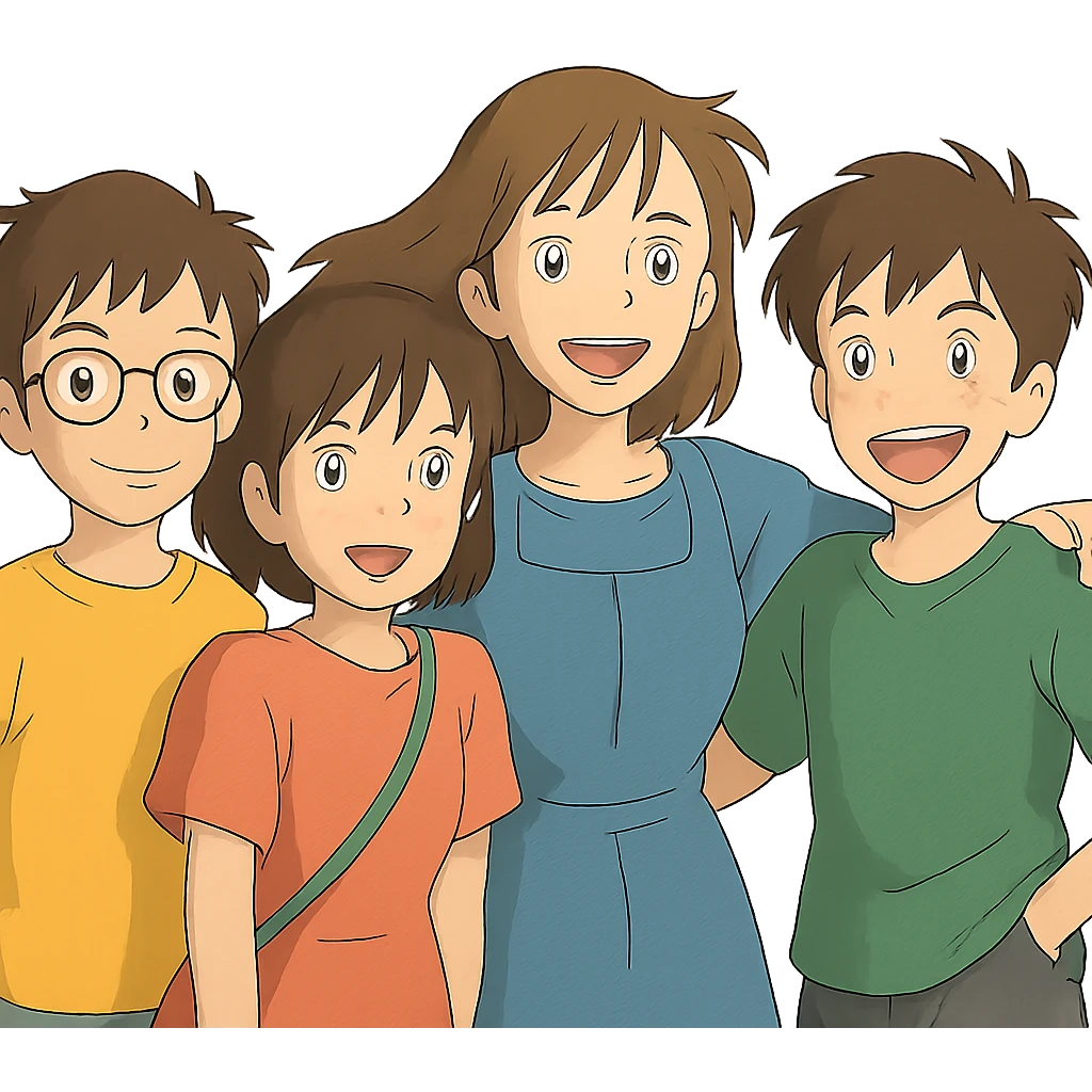 ghibli style group of friends emoji