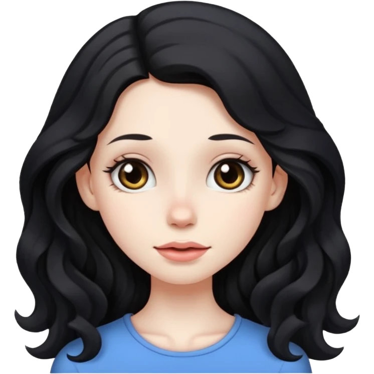 Fullbody nude tall very beautiful white pale very skinny girl very beautiful face and eyes wavy black long hair , big boobs, big ass, sexy body,  sitting on a bed spreading ass, vagina bushy and visible, getting ready for sex,  shy and blushing,  emoji