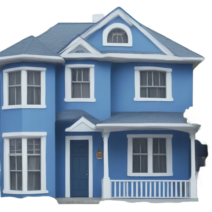 a blue house that has writen on it the brokers emoji
