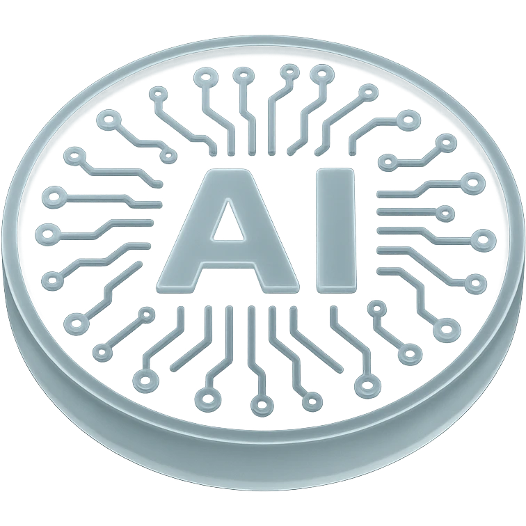 circular circuit board with 'AI' in the center, detailed electronic lines emoji