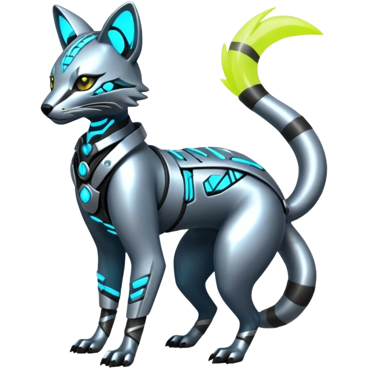 Metallic Alloy-Silver Chrome-Plated Futuristic Neon-Circuit Cyberpunk Genet-Zeraora-Protogen-fusion-creature (full body) emoji