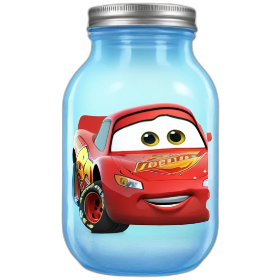 Lightning McQueen in jar drinking white liquid emoji