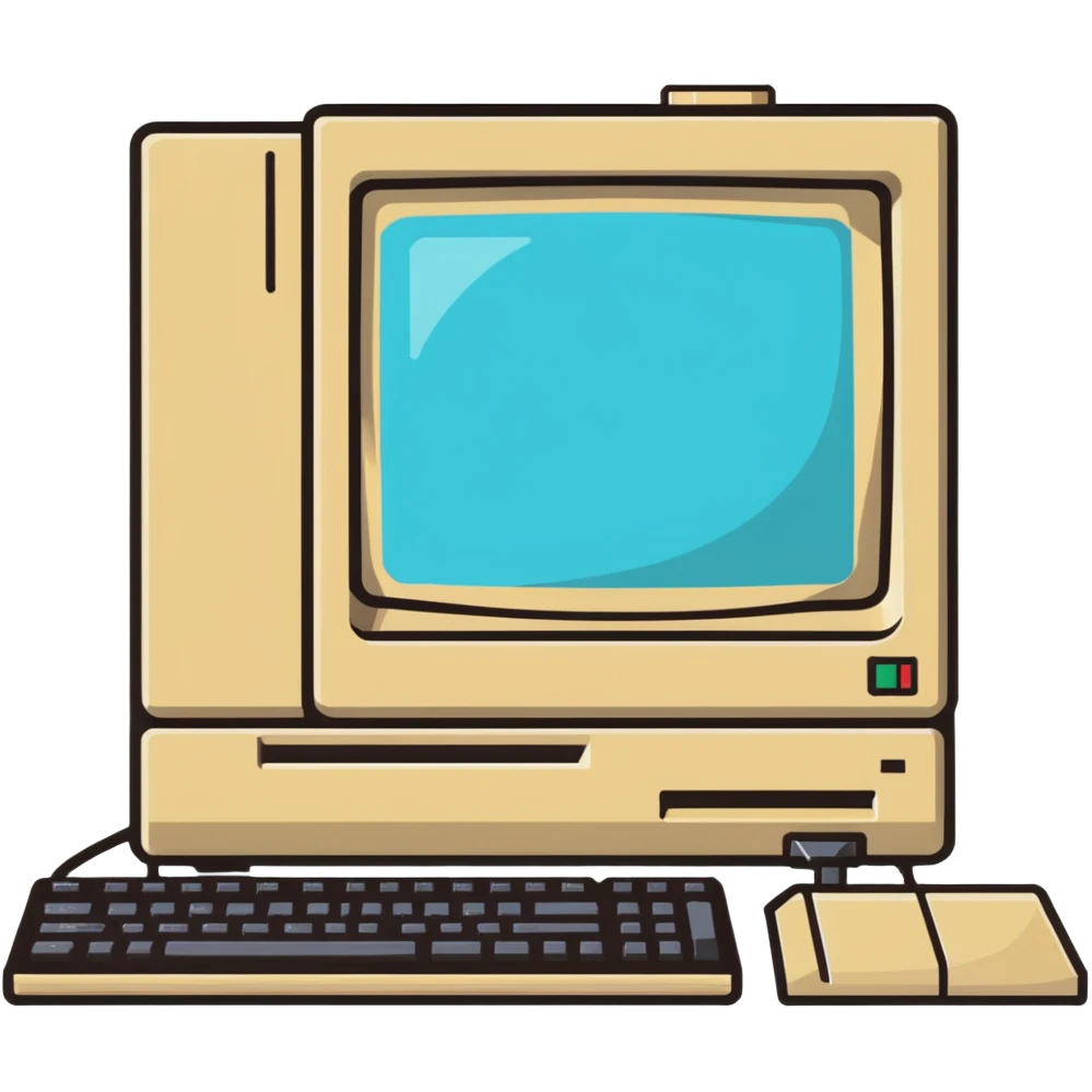 Vintage desktop computer from the 80s, bulky beige monitor with floppy disk drive, separate keyboard, nostalgic tech aesthetic emoji