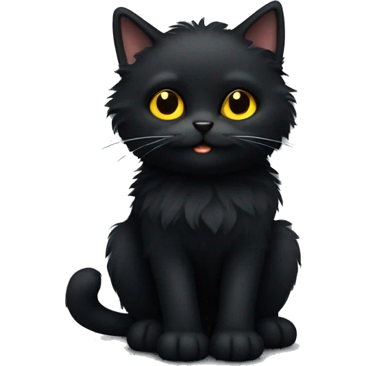 Black fluffy cat with yellow eyes emoji