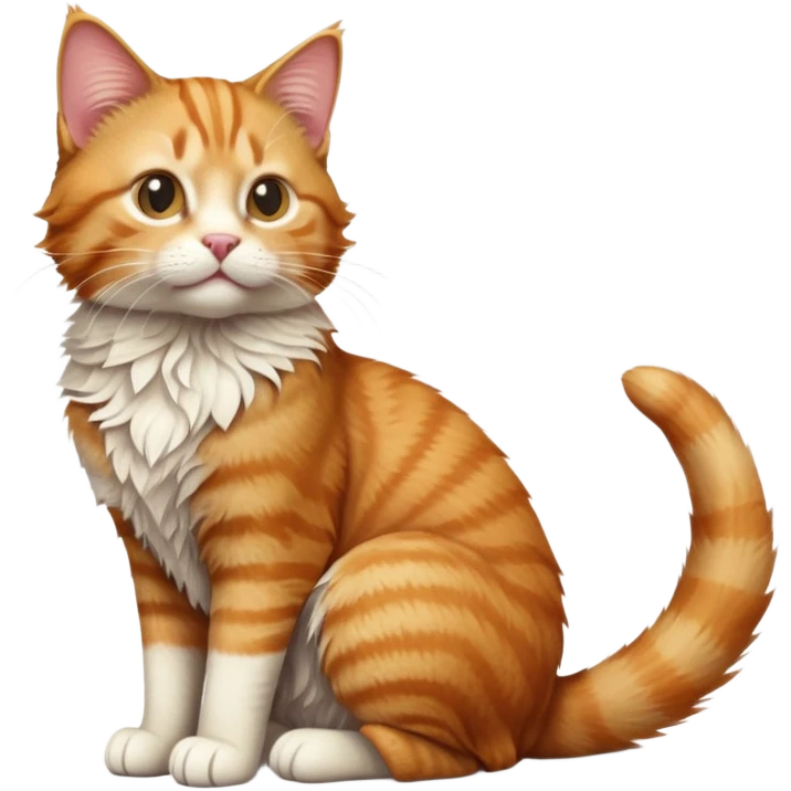 cinematic-[Ginger tabby cat]-realistic-full-body-sitting-emoji,-tail-curled-playfully-around-its-paws,-head-tilted-dramatically,-scruffy-[ginger]-fur,-simplified-yet-realistic-focused-features,-highly-detailed,-glowing-with-an-almost-sarcastic-glow emoji