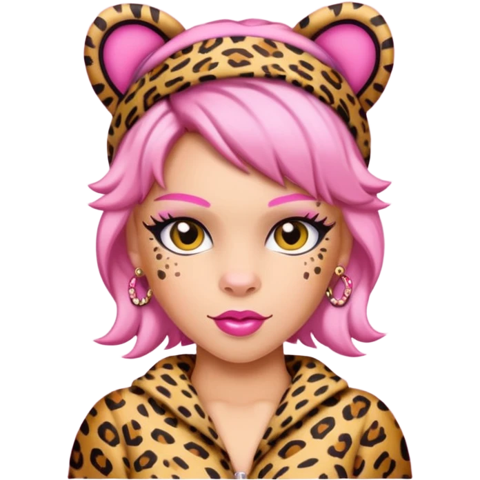 P!nk in leopard costumes with leopard headband emoji