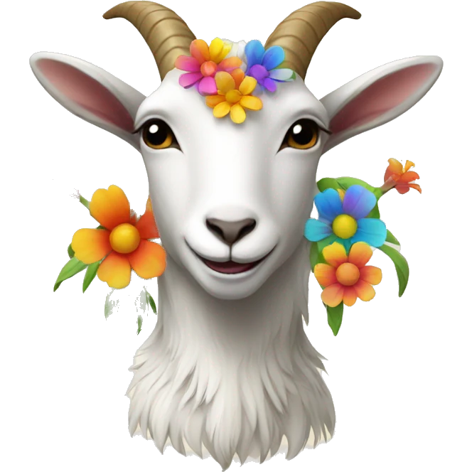 a goat with flowers and rainbows emoji