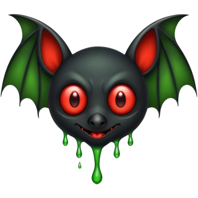 an all black bat-like creature. One cyclopian red eye in its face. no visible mouth or ears. has a long tale with a stinger that drips green poison emoji
