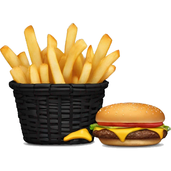 Burger and fries in a shallow oval black basket emoji