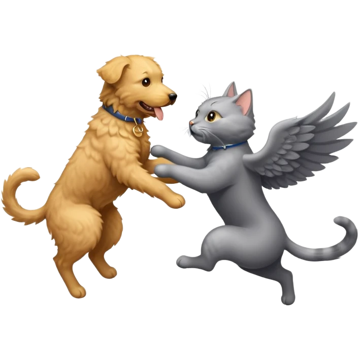 Golden doodle and gray cat fighting emoji