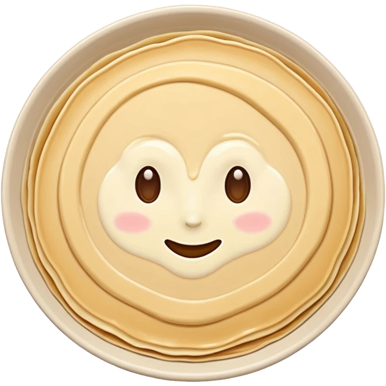 pancake batter smooth pale beige gentle swirl soft ridges glossy thick yet fluid ready to cook no pan spoon toppings soft lighting emoji scale emoji
