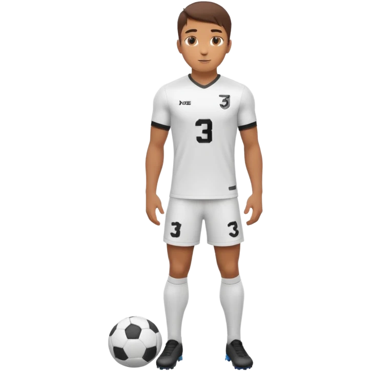 Apple emoji style 23 year old soccer player standing confident pose, white jersey #3, ultra detailed 3D emoji