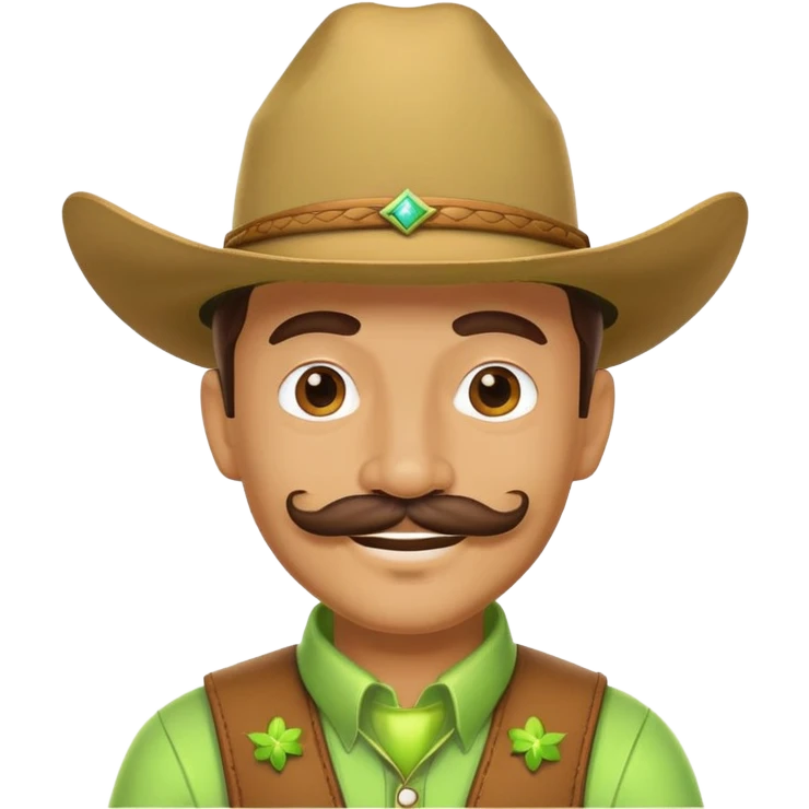 Smiling cowboy character with a lime green hat and mustache emoji