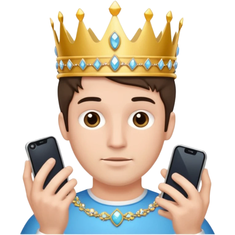 a guy holding an smartphone with both hands in landscape mode(horizontally) in front of his forehead like if it was a tiara emoji