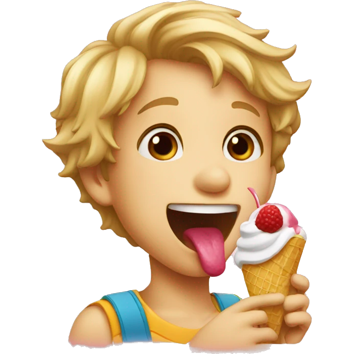 A young boy licking an icecream  emoji