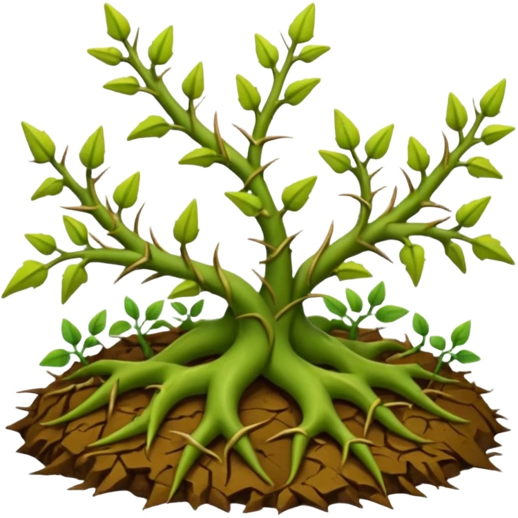 green vines with thorns sprouting from the ground, 3D, extremely detailed, earthy color palette, yellow green and brown tones emoji
