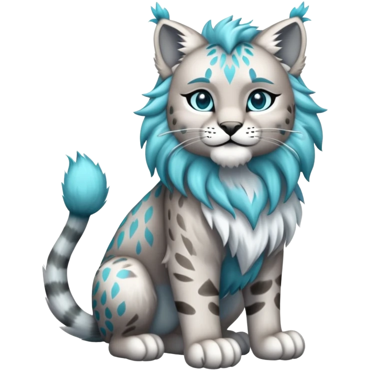 Silver and cyan Fairy-type Bobcat-Lynx-Lion-Fakémon full body emoji