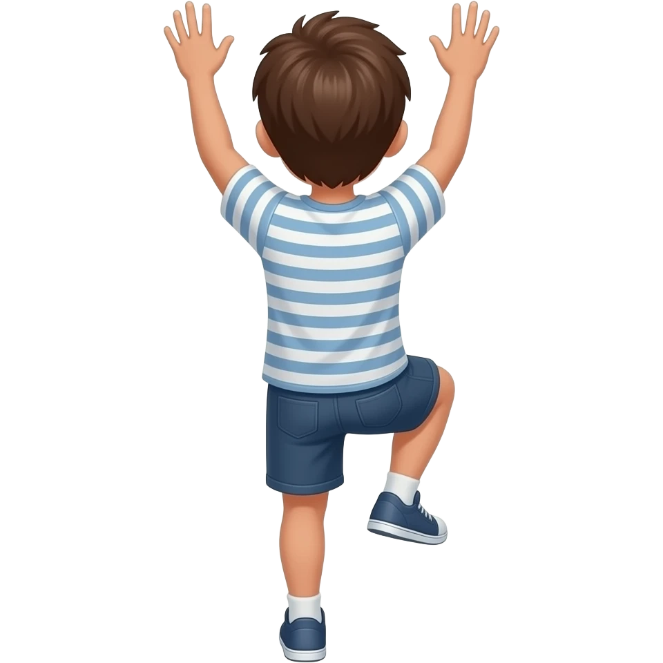 un niño de 12 años que se le vea todo el cuerpo, que sea moreno y que tenga el pelo medianamente largo. no tan moreno. que este escalando de espaldas y que solo este el chico sin nada en sus manos pero que este escalando que solo este el chico emoji