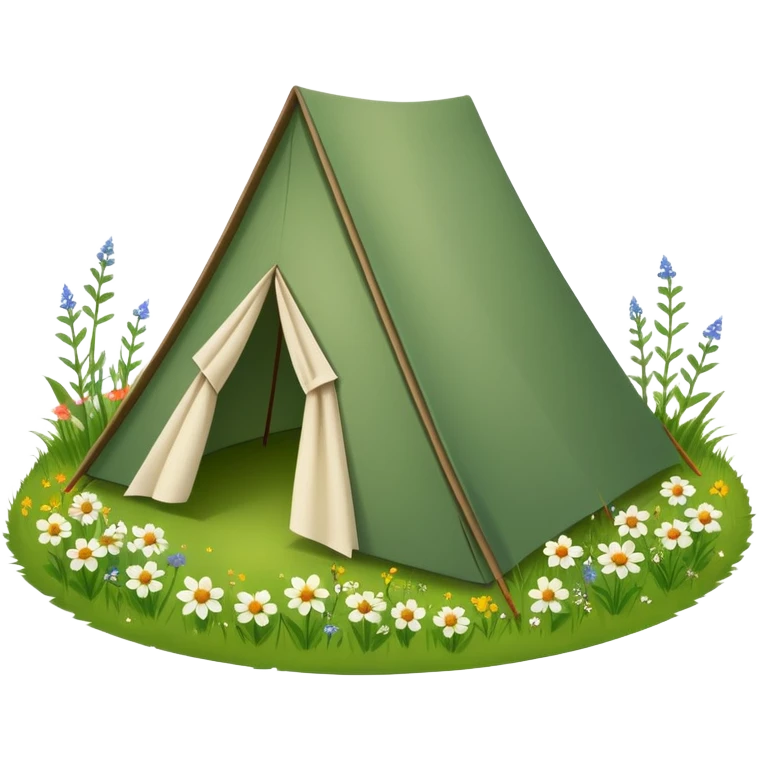 small triangular tent in a meadow emoji
