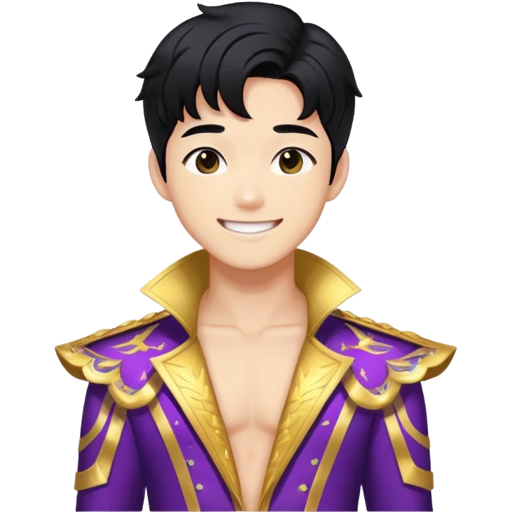 K-pop male idol with black hair, smiling face, wearing flashy stage costume emoji