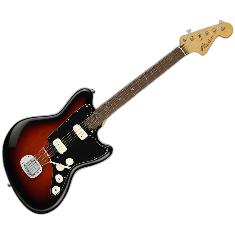 a black fender jazzmaster with a red tortoise shell pickguard emoji